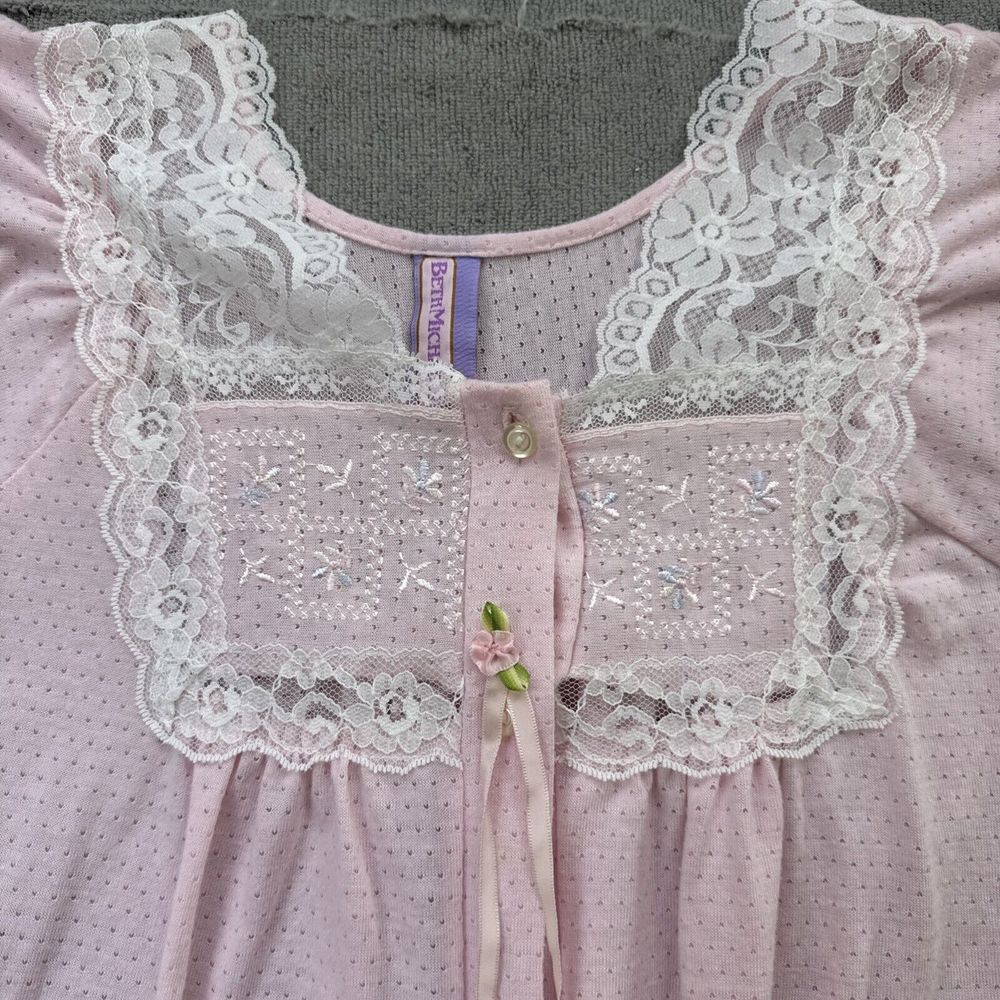 Vtg‎ Beth Michaels Nightgown Womens S Pink  Sleep Dress Pocket Coquette Ballet